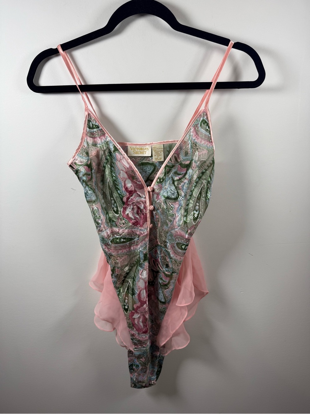 VICTORIA'S SECRET GOLD | Vintage Floral Paisley Lace Trim Bodysuit Teddy Size S